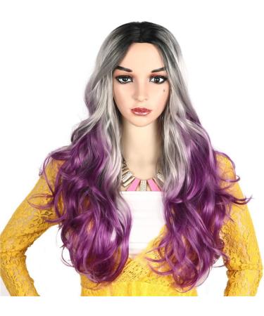 Akemaio Women s Long Curly Ombre Wig - Black Gray Purple Gradient - Stylish Pointed Front Design - Buy Online on GoSupps.com