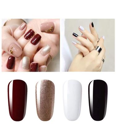 Vishine UV Gel Nail Polish 4 Colors Set - Pure Black White Dark Red Shimmering GoldGolden Classic series Gift Set 15ml