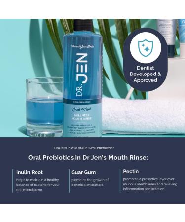 Dr Jen Prebiotic Mouth Rinse - Essential Oils, Dentist Created, Non-Toxic - Promote Healthy Gums (16 Fl Oz, Cool Mint) - Buy Online on GoSupps.com