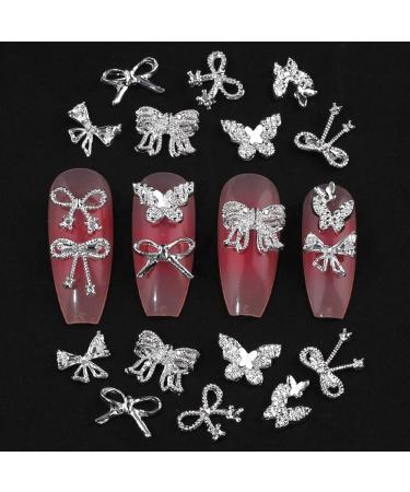 50 Pieces 3D Alloy Bow & Butterfly Nail Charms - Silver Nail Art Decorations for Stunning Nail Designs - Buy Online on GoSupps.com