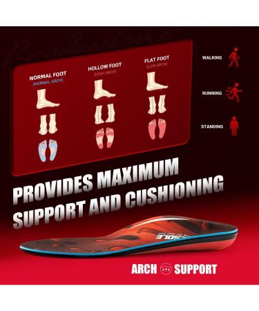 Valsole Orthopedic Insoles for Flat Feet & Plantar Fasciitis - Soft Shoe Inserts for Men & Women - 48-49 EU (31cm) - Red - Buy Online on GoSupps.com
