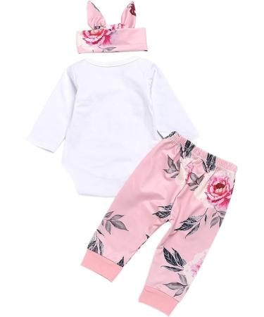 ChYoung Baby Girl Little Sister Romper Top & Rose Printed Pant Set | Newborn Outfit with Headband, 3 Pieces (0-3 Months) - Pink - Buy Online on GoSupps.com