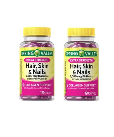 Anexa Spring Valley Extra Strength Biotin Hair Skin & Nails Dietary Supplement 5 000 mcg 120 Count (Pack of 2) 240 Count (Pack of 1)