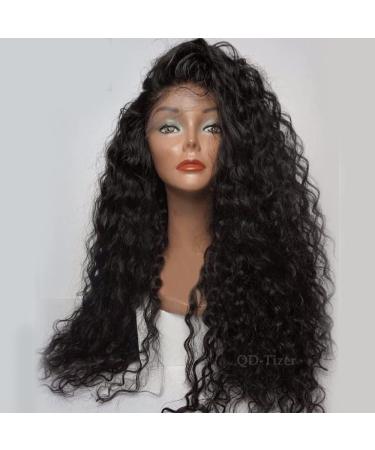 QD-Tizer Loose Curly Hair Wigs Synthetic Lace Front Wigs for Black Women Black Long Curly Lace Front Wigs with Baby Hair Heat Resistant 180% Density Black-LC