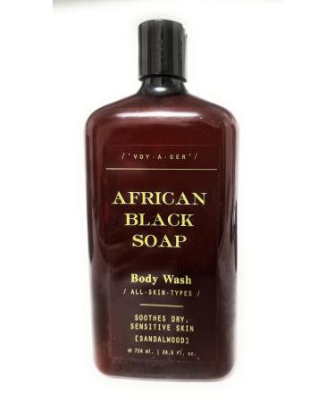 VOYAGER African Black Soap Body Wash for ALL SKIN TYPES - SOOTHES DRY SENSITIVE SKIN with SANDALWOOD 724 ml