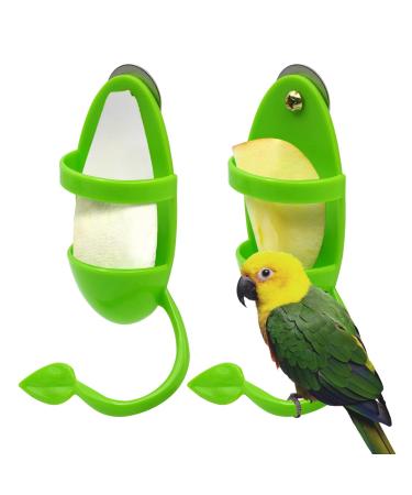 PAULOZYN 2PCS Bird Cuttlebone Stand Holder Feeding Cup Rack Birdcage Accessories with Perches Supplies Fruit Vegetable Storage for Budgies Parakeet Cockatiel Conure Lovebird Finches, Green