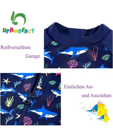 Upandfast Baby Zipper Swimwear UPF 50+ Sun Protection Navy Shark 6-9 Months - Buy Online on GoSupps.com