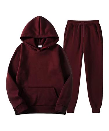 LowProfile Sweatsuits Sweatshirts Sweatpants for Men, Winter Fleece Tracksuits Hoodie Workout Trousers Activewear,e5 Wine Large