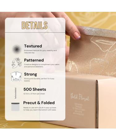 500 Pre-cut Extra Wide Pop Up Hair Foil Sheets for Highlighting and Balayage - 12.7cm x 27.9cm - Embossed with Gold Floral Print Design - Buy Online on GoSupps.com