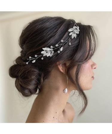 EASEDAILY Rhinestone Bride Wedding Hair Vine - Silver Leaf Crystal Headpiece for Women and Girls - Buy Online on GoSupps.com