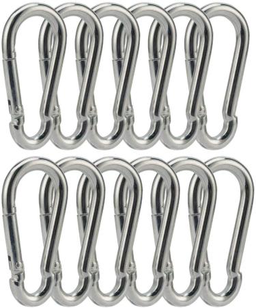 Carabiner 3 Inch Spring Snap Hook Heavy Duty Steel Carabiner Clip 12pcs 8x80mm for Hammock Swing Fitness Camping Hiking