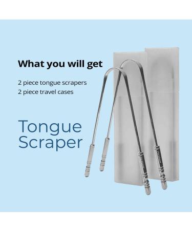 Premium 304 Stainless Steel Tongue Scraper for Adults - Reduces Bad Breath & Plaque 2 Pack with Travel Cases - Made in USA - Buy Online on GoSupps.com