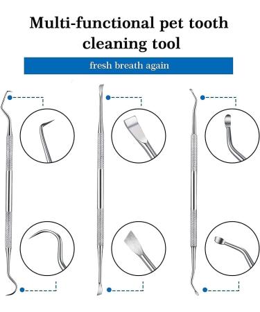 3-Piece Dog Dental Tooth Scaler & Scraper Set | Stainless Tarter Remover for Pet Teeth Cleaning | Double Headed for Dogs & Cats - Silver - Buy Online on GoSupps.com