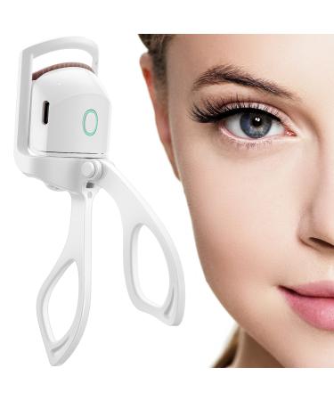 Heated Eyelash Curlers Rechargeable Electric Eyelash Curler Handheld Eyelash Heated Curler 2 Heating Modes with Sensing Heating Silicone Pad Quick Natural Curling Eye Lashes for Long Lasting(White)