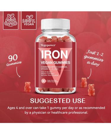 Iron Gummies Supplements for Women & Kids - Multivitamin with Iron for Blood Oxygen Great Tasting Gummy Vitamins with Vitamin C for Max Absorption - Vegan Chewable Peach Flavor(3 Packs) Peach 90 Count (Pack of 3) - Buy Online on GoSupps.com