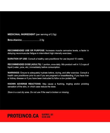 Buy ProteinCo Beta-Alanine 2500mg - 500g | 110 Servings | Unflavoured - International Shipping Available - Buy Online on GoSupps.com