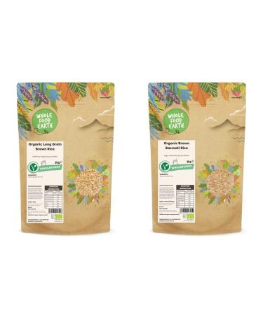 Wholefood Earth Organic Long Grain Brown Rice 3kg GMO Free | Vegan | Source of Fibre | Certified Organic & Organic Brown Basmati Rice 3kg Vegan | GMO Free | Source of Fibre | Certified Organic + Brown Basmati Rice 3kg Vegan - Buy Online on GoSupps.com