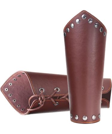 GorgeCraft Leather Gauntlet Bracelets Medieval Armor Arm Guards for Archery | Unisex Brown Leather Cuff & Wrist Band Protection - Buy Online on GoSupps.com