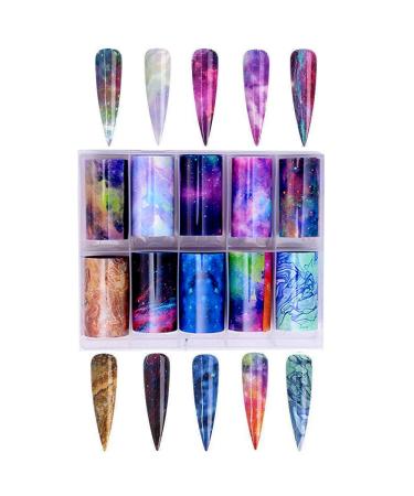 Kalolary 20 Color Starry Sky Nail Foil Set with Nail Glue - Holographic Transfer Stickers for DIY Nail Art at Home or Salon - Buy Online on GoSupps.com