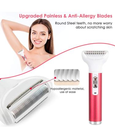 Nasjac 5 in 1 Electric Razor for Women - Bikini Trimmer, Eyebrows, Nose, Public Hair, Facial, Legs, Armpits - Painless Removal - Cordless Rechargeable - Red - Buy Online on GoSupps.com