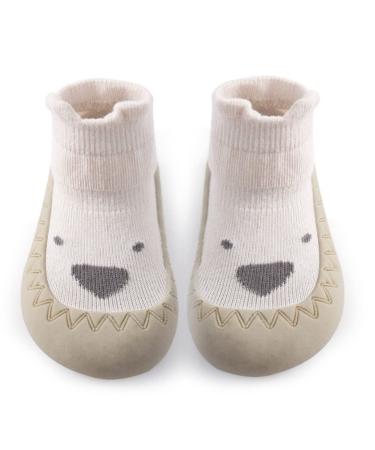 Toddler Sock Shoes Cute Baby First Walking Shoes Soft Sole with Grips for Boys Girls 6-12 Months Beige