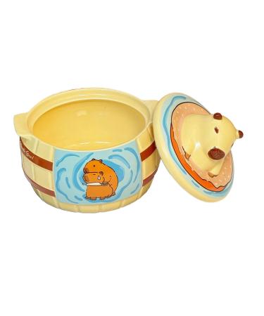 Ioensy Capybara Ceramic Ramen Bowl Noodles Bowl Multifunctional Premium with Lid Cover Porridge Bowl for Home Birthday Gift Gift