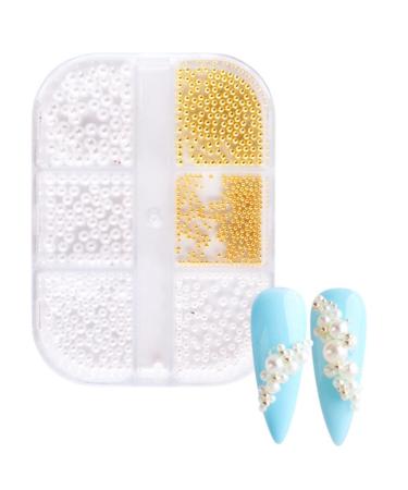 FASE 1Box Pearl Decorations Nail White Round Nail Parts Gold Steel Beads Balls Jewelry Nail Art Accessories Color:ZZ02