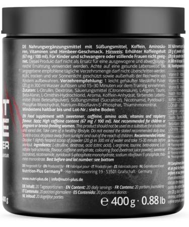 Alphatier Beastmode Pre-Workout Booster Raspberry - hautement dos + vegan - caf ine citrulline L-arginine creapure ß-alanine b ta ne HCL Framboise 400 g - Buy Online on GoSupps.com