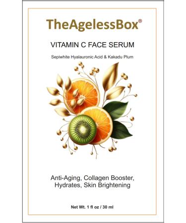TheAgelessBox Ayurvedic Vitamin C Face Serum Anti-Aging Brightening & Hydrating Face Serum with Kakadu Plum Niacinamide & Hyaluronic Acid for Glowing Radiant Skin Vegan & Cruelty-Free 30ml - Buy Online on GoSupps.com