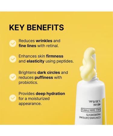 Eye Contour Cream with Caffeine and Hyaluronic Acid | Anti-Dark Circles Anti-Puffiness and Anti-Wrinkle | 40ml Firming and Hydrating for All Skin Types | Daily and Nighttime Use - Buy Online on GoSupps.com