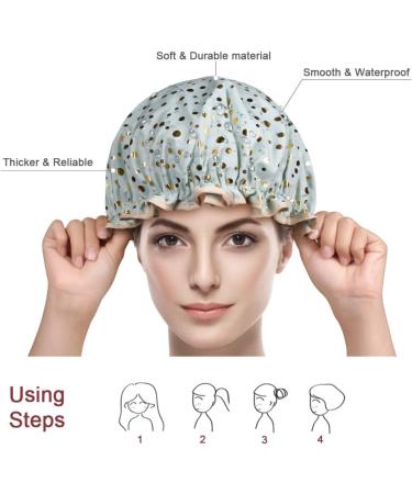 AOOWU Shower Caps 2 Pack Waterproof Bath Caps Large Reusable Shower Hats Elastic Band Double Layers Hair Bath Caps with Soft Ruffled Edge for Women Girls Ladies Spa Salon Home Use 2 Pcs Pink dots + Green dots - Buy Online on GoSupps.com