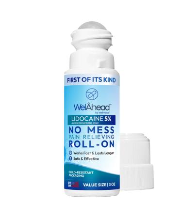 WELMATE- 5% Lidocaine Roll On | Maximum Strength Topical Pain Relief w/Aloe Vera | Fast Acting | No Mess Applicator | Muscle & Joint Support | Lidocaine Cream | Numbing Cream | 3 Oz