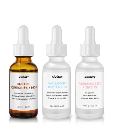 Advanced Face Serum Set 3 PCS - 5% Caffeine Solution + Niacinamide + Hyaluronic Acid Serums - Anti-Aging Serum Reduces Wrinkles Minimizes Pores & Firming Improves Texture for All Skin Types 1 Fl Oz (Pack of 3)