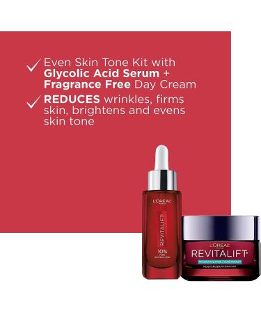 L'Oreal Paris Anti Aging Skincare Kit with Glycolic Acid Serum + Day Moisturizer for Face Even Skin Tone Revitalift Triple Power Lzr Fragrance Free Paraben Free Dermatologist Tested 2 piece kit - Buy Online on GoSupps.com