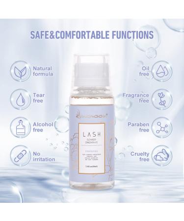 Lunamoon Eyelash Shampoo Concentrate 80ml - Gentle Foam Cleaner for Eyelash Extensions | Includes 120ml Empty Bottles & 4 Cleaning Brushes (Unscented) - Buy Online on GoSupps.com