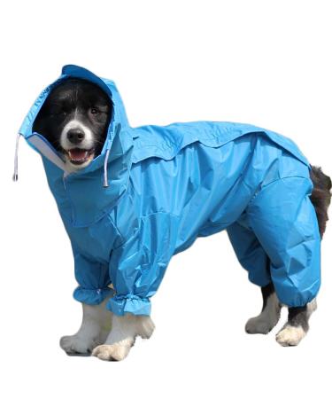 Tfeng dog raincoat with removable hoodie adjustable outdoor tunnel procession dog coat waterproof dog jacket rain jacket with hood and collar hole 10 sizes (blue) 26 (back length: 69cm) blue