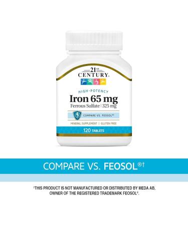 Iron 65 mg Ferrous Sulfate 325 mg Tablets 120 Count Compatible with 21st Century Mineral Supplement Gluten Free Non-GMO + Bonus Pill Organizer Weekly Pill Organizer Mini - Buy Online on GoSupps.com