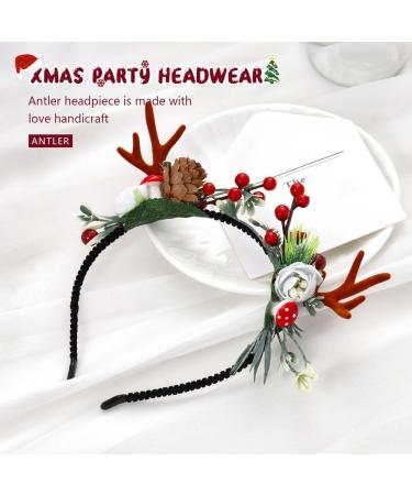 Unicra Christmas Flower Antlers Headband for Women and Girls - Elk Deer Animal Horns Hair Piece for Halloween - Buy Online on GoSupps.com