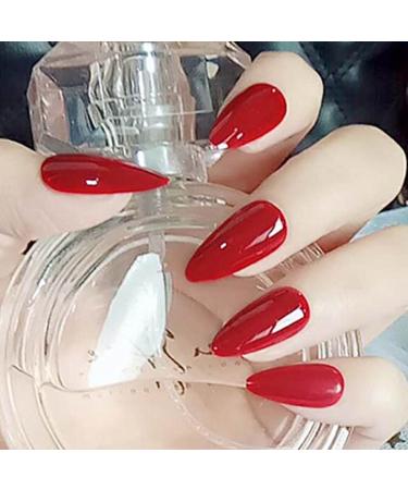 Brinote Red Stiletto Press on Nails - Medium Length Almond False Nails for Women and Girls - Buy Online on GoSupps.com