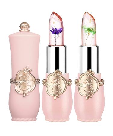 Deepmind 2 Pcs Crystal Flower Jelly Lipstick Magic Lip Color Changing Lip Balm PH Clear Temperature Color Changing Lipstick Long Lasting Nutritious Moisturizing Lip Gloss (6)