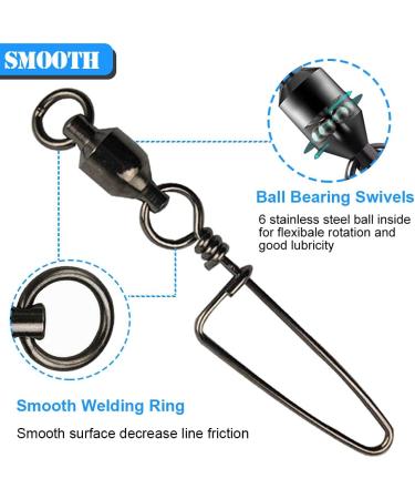 AGOOL Ball Bearing Fishing Swivel with Coastlock Snap - 15 pcs Size 8+8(350lb) - Stainless Steel Welded Ring Swivel Snaps for Saltwater and Freshwater Fishing - Buy Online on GoSupps.com