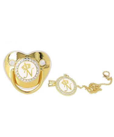 Golden Letter Infant Pacifier | Portable Silicone Toddler Pacifier with Exquisite Rhinestone (Letter N) | Safe & Fashionable - Buy Online on GoSupps.com