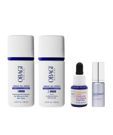 Obagi Bestsellers Travel Skincare Set Travel Friendly Anti-Aging Skincare Gift Set for All Skin Types Includes Facial Cleanser 2oz Toner 2oz Vitamin C Serum .17oz & Firming Facial Serum .17oz