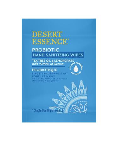 Desert Essence Probiotic Hand Sanitizing Wipes Lemongrass 20 ct - Gluten-Free Vegan Cruelty Free - Kills 99.99% of Germs - Skin Conditioning & Moisturizing - Buy Online on GoSupps.com