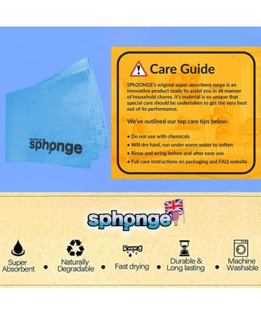 SPH2ONGE Super Absorbent Cloth (Blue) - Reusable, Multi-Purpose Sponge for Home - Holds 10x Liquid Weight - Drip-Free & Effective on All Surfaces - Buy Online on GoSupps.com