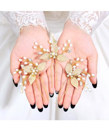 Flayem Bridal Wedding Hairpins - Gold Pearl Flower Headpiece | Bridal Accessories for Bridesmaids & Girls (Set of 3) - Buy Online on GoSupps.com