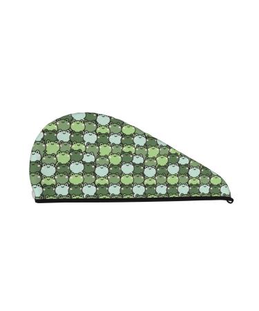 Cute Frog Cartoon Microfiber Hair Towel Soft Super Absorbent Hair Towel Wrap for Women Coral Velvet Quick Dry Hair Cap for Long Curly and Thick Hair