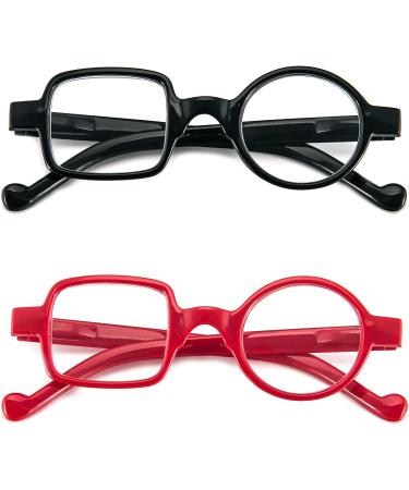 Buy Kodilin Round Square Reading Glasses for Men & Women - Anti-Blue Light Gaming Glasses (Black+Red 1.0) - 2 Pieces with Spring Hinge - Buy Online on GoSupps.com