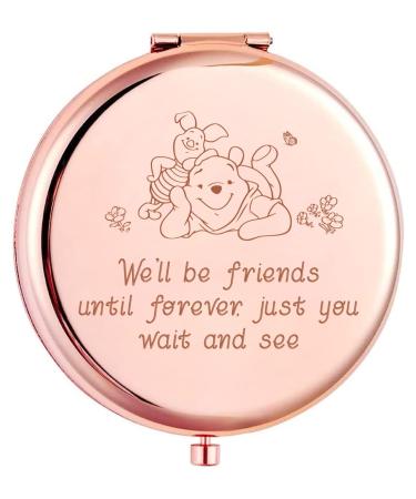 KUKEYIEE We'll Be Friends Travel Makeup Mirror  Rose Gold Engraved Travel Pocket Cosmetic Compact Makeup Mirror Friendship Gifts for Women Friends Sister Coworkers