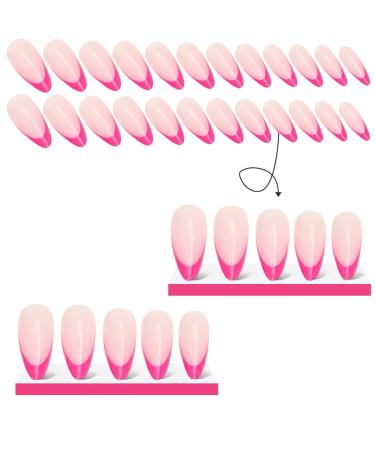 Hot Pink French Tip Press On Nails - Short Almond Glossy Acrylic False Nails | 24 Pcs Reusable Stick On Nails for Women & Girls - Buy Online on GoSupps.com